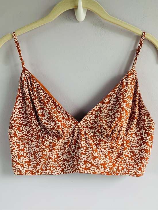 Lulus Tops - Lulu's Crop Top Rust White Ditsy Floral Spaghetti Strap Boho Summer Cute Medium